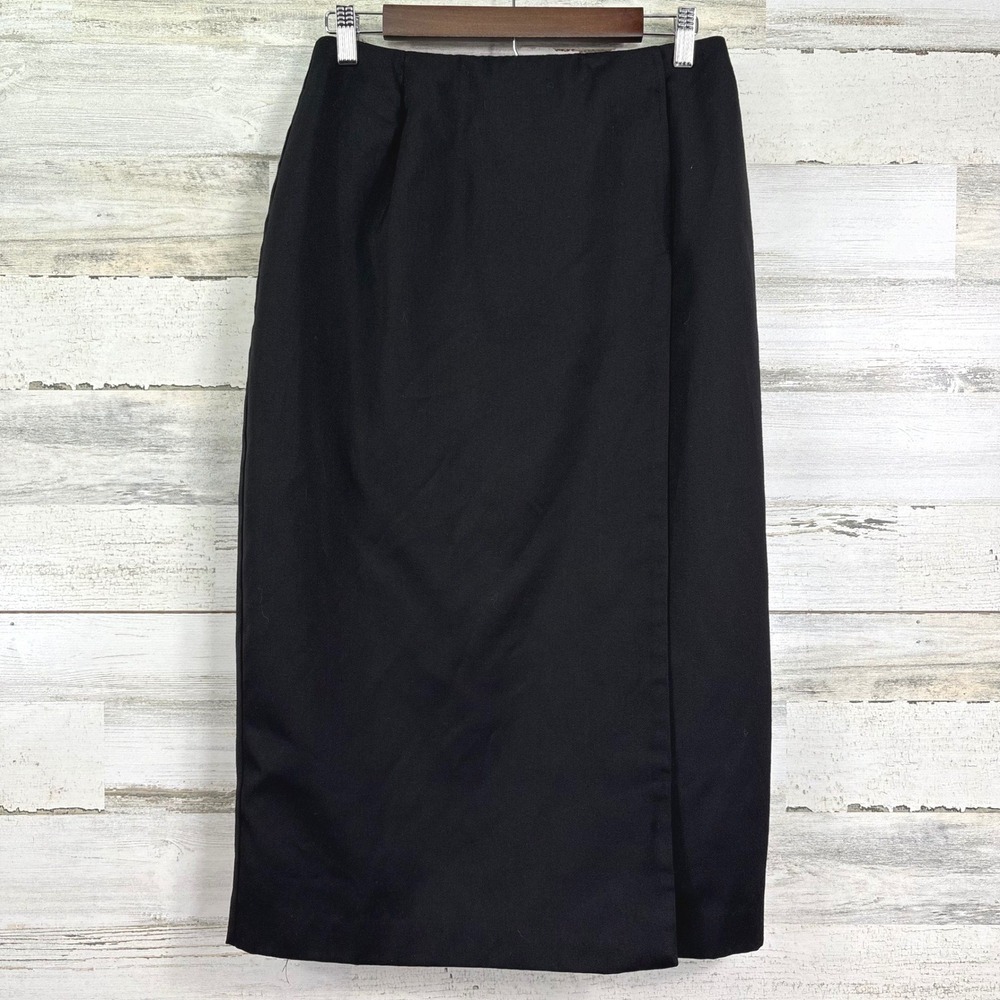 Norton McNaughton Vintage Black Wrap Pencil Skirt Midi Lined Made in USA Size 12